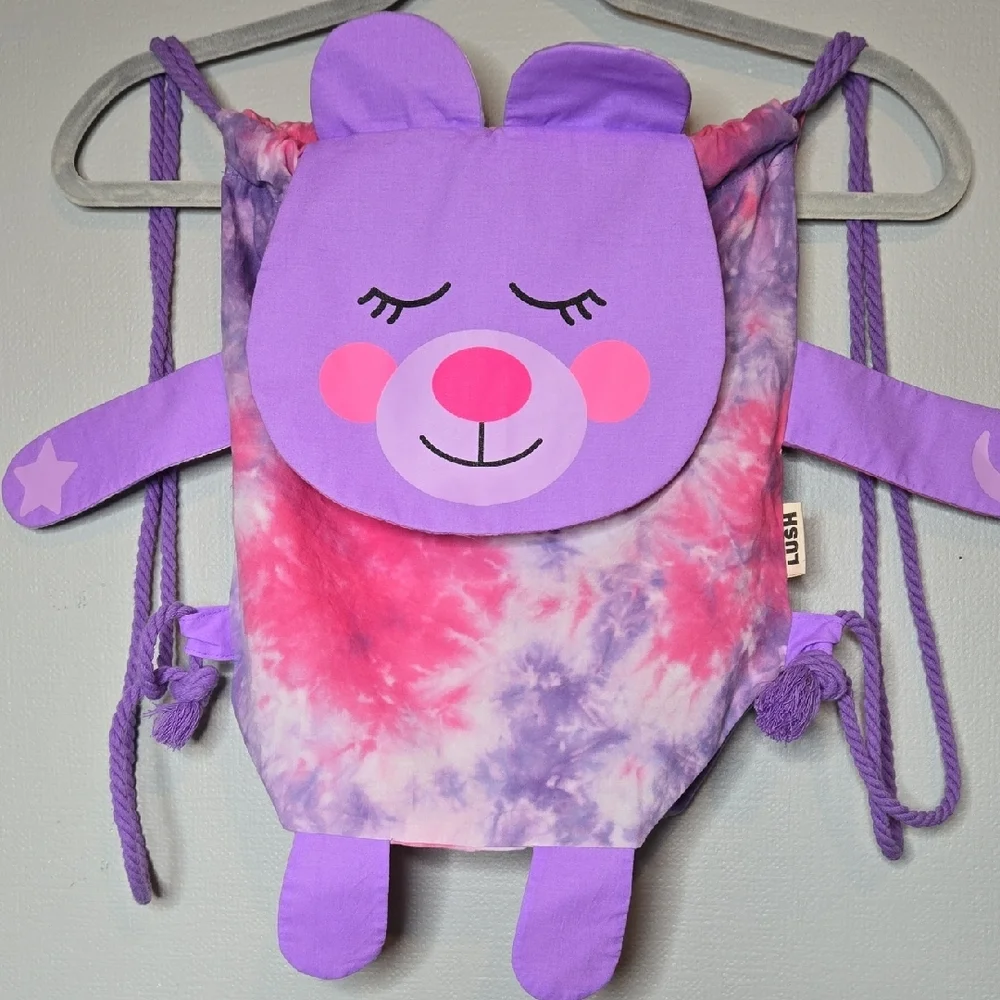 Lush Tie-Dye Sleepy Bear Drawstring Backpack Pink Purple Organic‎ Cotton 11